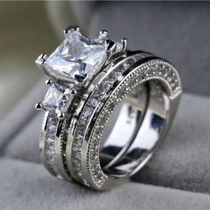 Sterling Silver 925 and AAA zirconia diamond engagement ring set sz 10 an 12 new